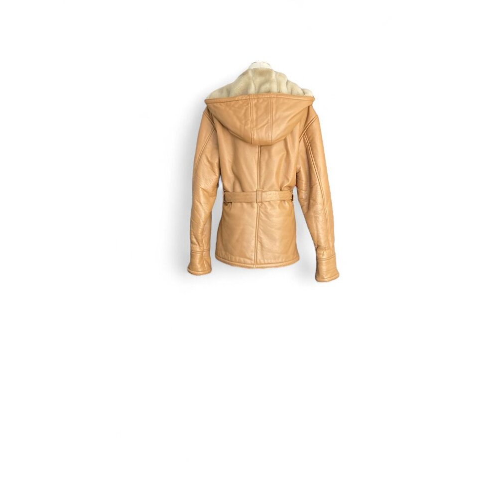 Wilsons Leather Women's Tan Faux Shearling-Lined Jacket Belted Waist S READ - Picture 3 of 11